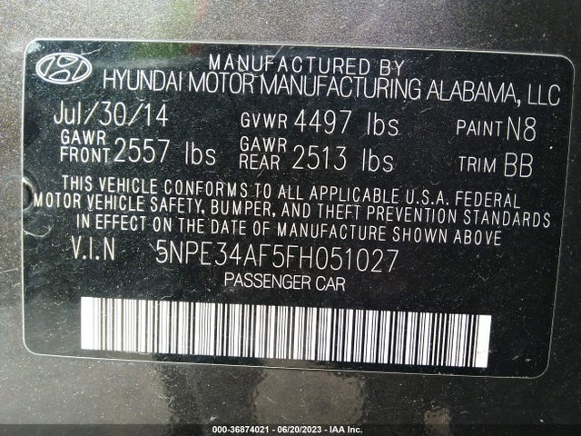Hyundai Sonata 2.4l Limited 2015 5NPE34AF5FH051027 Image 11