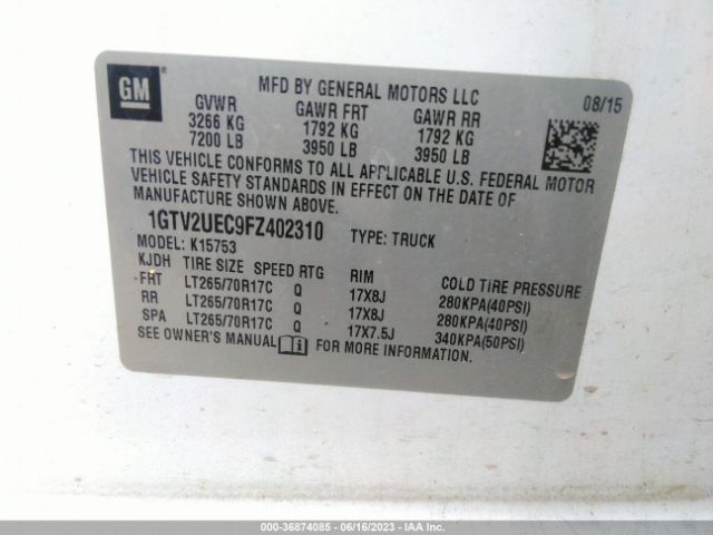 1GTV2UEC9FZ402310 GMC Sierra 1500 Sle