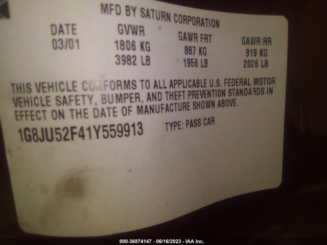 2001 SATURN LS VIN: 1G8JU52F41Y559913