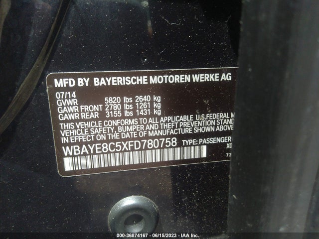 2015 BMW 7 SERIES 750LI/ALPINA B7 VIN: WBAYE8C5XFD780758
