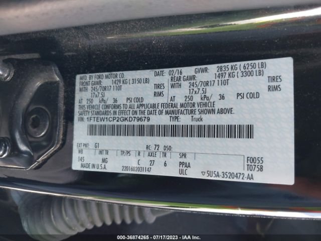 1FTEW1CP2GKD79679 Ford F-150 Xl/lariat/xlt