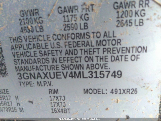 Chevrolet EQUINOX LT 2021 3GNAXUEV4ML315749 Image 9