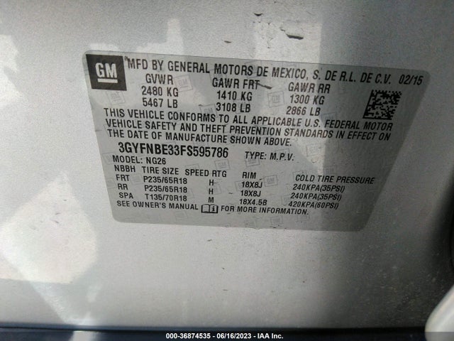 3GYFNBE33FS595786 Cadillac Srx Luxury Collection