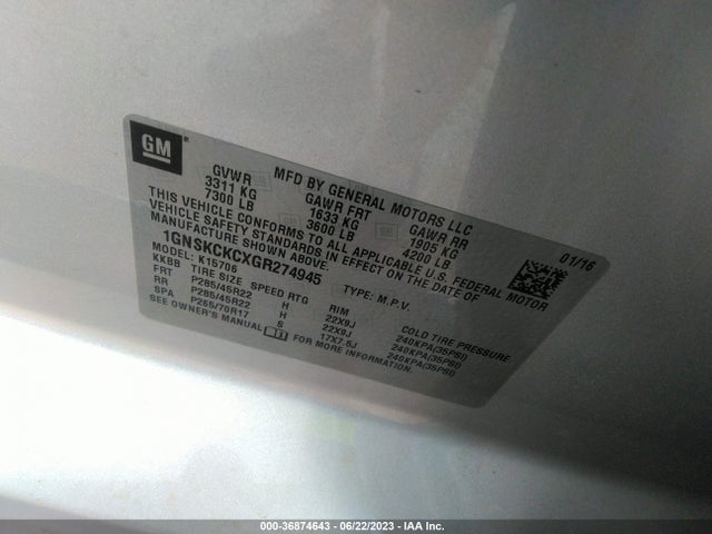 Chevrolet Tahoe Ltz 2016 1GNSKCKCXGR274945 Image 9