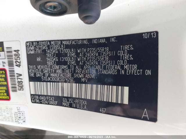 Toyota SIENNA LE 2014 5TDJK3DC9ES074297 Image 9