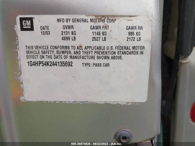 2004 BUICK LESABRE CUSTOM VIN: 1G4HP54K244135692