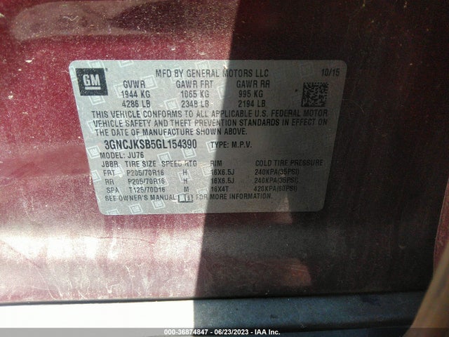 Chevrolet TRAX LS 2016 3GNCJKSB5GL154390 Image 9