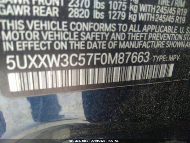 2015 BMW X4, VIN: 5UXXW3C57F0M87663