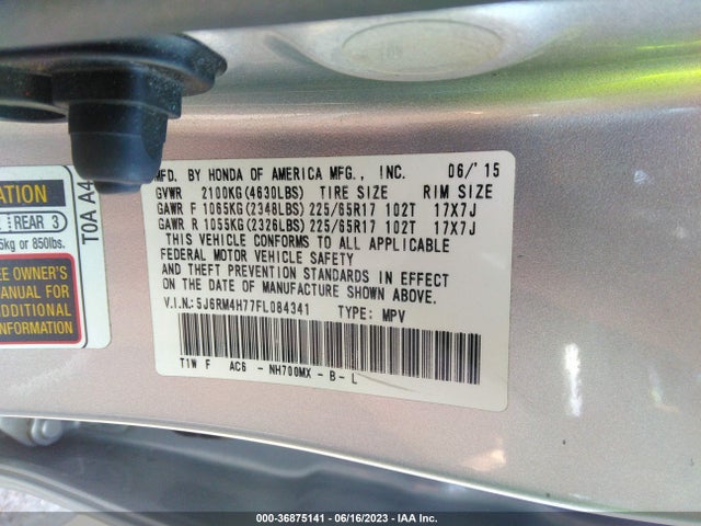 Honda Cr-v Ex-l 2015 5J6RM4H77FL084341 Image 9