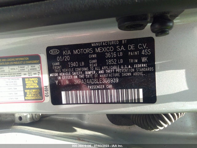 2020 KIA RIO LX VIN: 3KPA24AD8LE308939