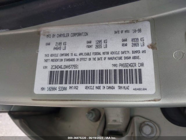 1999 CHRYSLER CONCORDE VIN: 2C3HD46J3XH577551