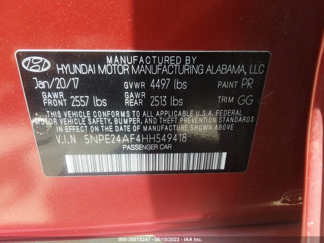 Hyundai Sonata 2.4l 2017 5NPE24AF4HH549418 Image 10