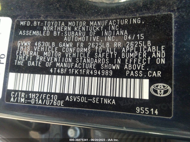 2015 TOYOTA CAMRY LE VIN: 4T4BF1FK1FR494989