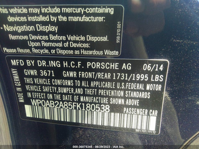 2015 Porsche Cayman, VIN: WP0AB2A85FK180538