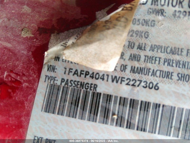 1998 FORD MUSTANG VIN: 1FAFP4041WF227306