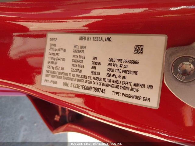 Tesla Model 3 Performance 2022 5YJ3E1EC6NF360745 Image 9