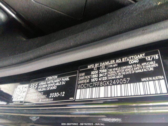 2016 Mercedes-Benz G-Class, VIN: WDCYC7FF8GX249057