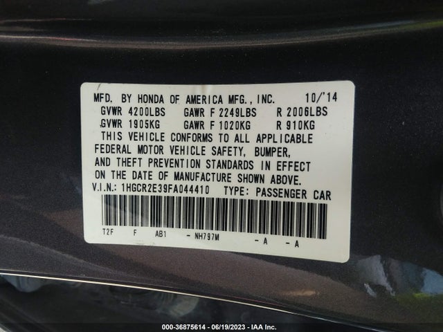 Honda Accord Sedan Lx 2015 1HGCR2E39FA044410 Image 9