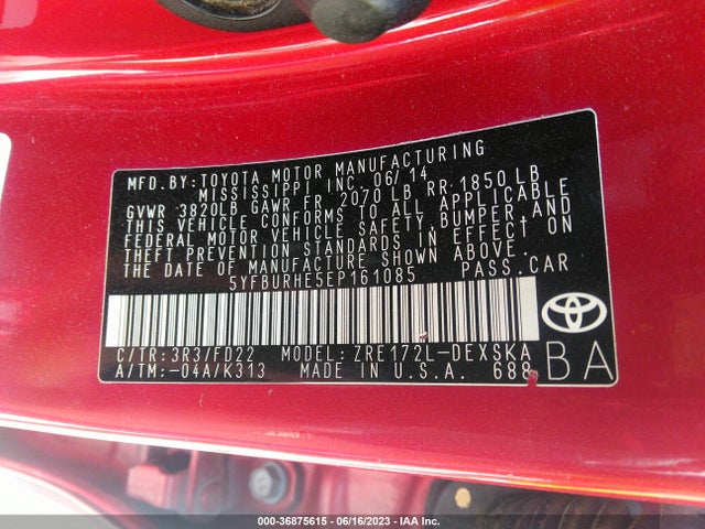 Toyota Corolla L/le/s/s Plus/le Plus 2014 5YFBURHE5EP161085 Image 9
