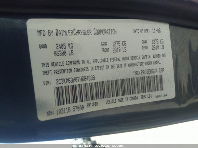 2007 CHRYSLER 300 C VIN: 2C3KA63H07H684939