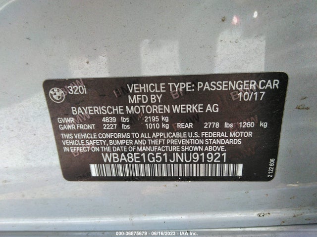 WBA8E1G51JNU91921 BMW 3 Series 320i