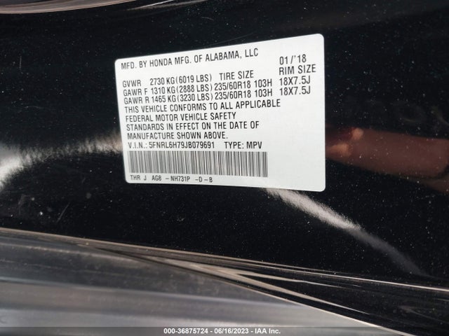 Honda Odyssey Ex-l 2018 5FNRL6H79JB079691 Image 9