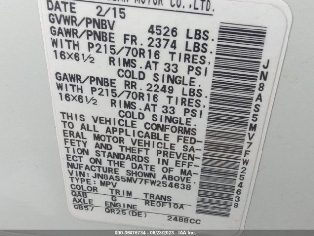 JN8AS5MV7FW254638 Nissan Rogue Select S