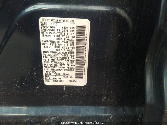 2015 NISSAN ROGUE SELECT S VIN: JN8AS5MV6FW253108