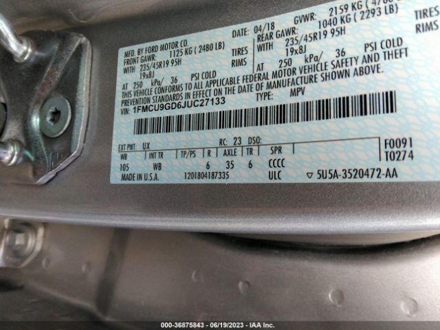 1FMCU9GD6JUC27133 Ford ESCAPE SE
