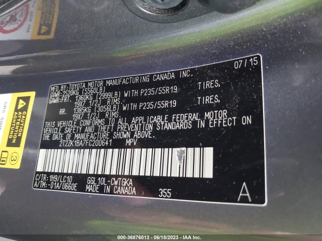 2T2ZK1BA7FC200641 Lexus RX 350