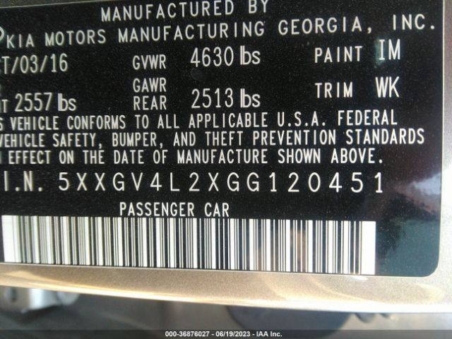 5XXGV4L2XGG120451 KIA Optima Sxl Turbo