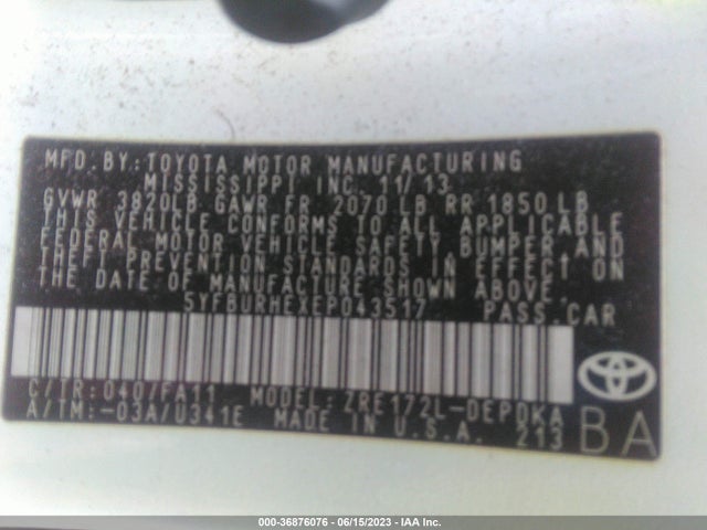 Toyota Corolla L/le/s/s Plus/le Plus 2014 5YFBURHEXEP043517 Image 9