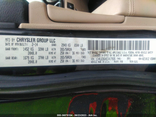 2014 JEEP GRAND CHEROKEE LIMITED VIN: 1C4RJEBGXEC417935