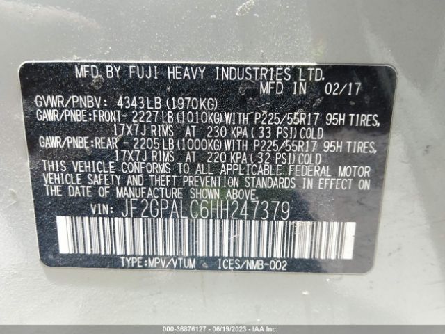 JF2GPALC6HH247379 Subaru Crosstrek Limited