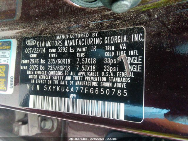 5XYKU4A77FG650785 KIA SORENTO EX