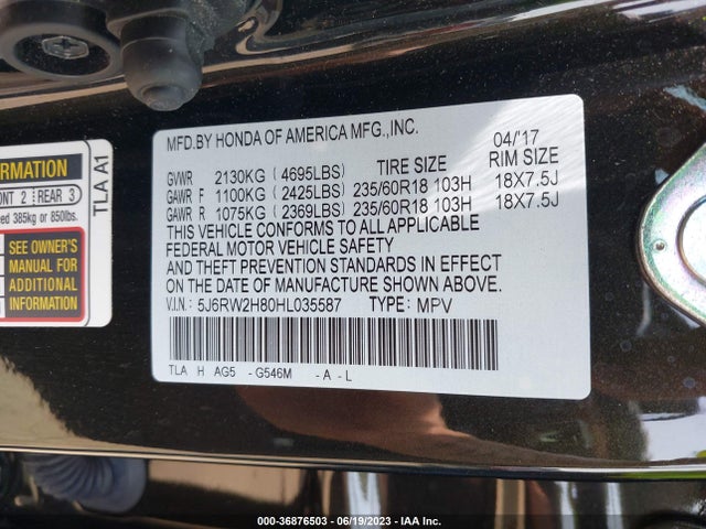 Honda Cr-v Ex-l 2017 5J6RW2H80HL035587 Image 9