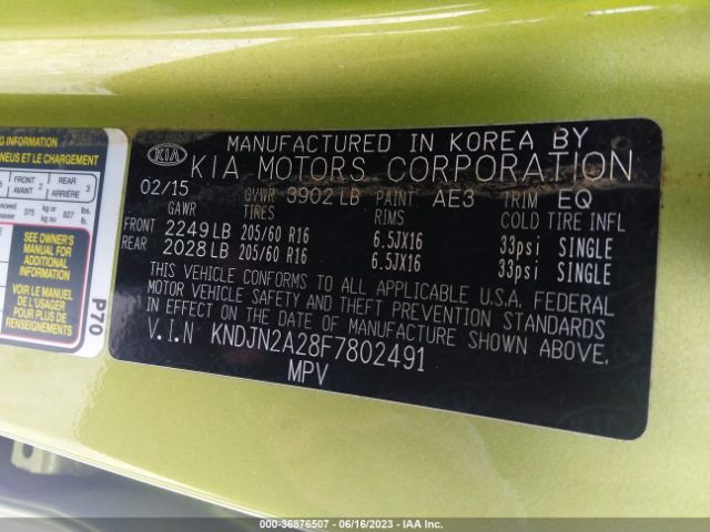 KNDJN2A28F7802491 KIA Soul Base
