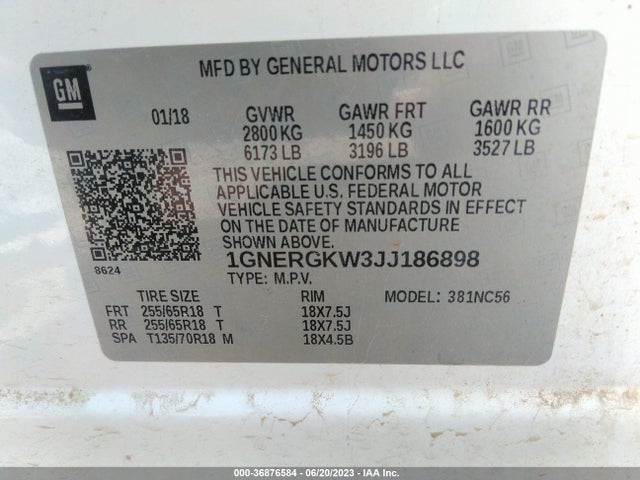 Chevrolet Traverse Lt Cloth 2018 1GNERGKW3JJ186898 Image 16