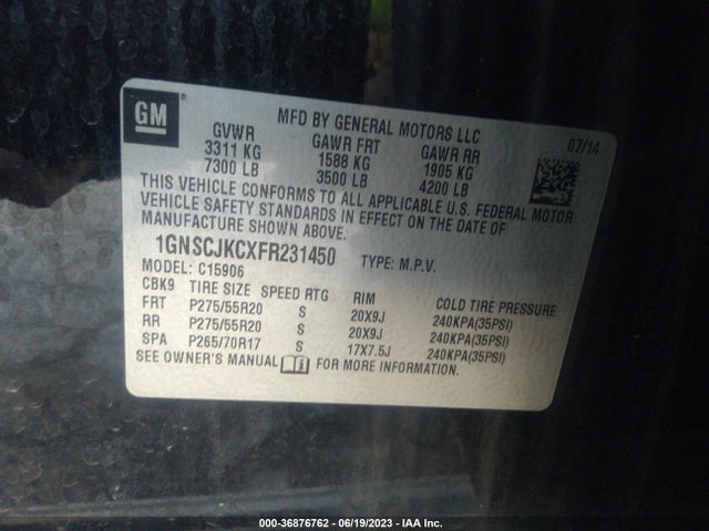 Chevrolet Suburban Lt 2015 1GNSCJKCXFR231450 Image 15