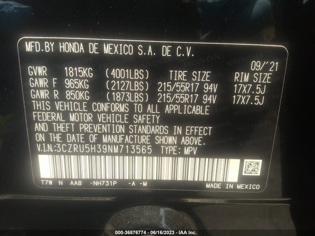 Honda HR-V LX 2022 3CZRU5H39NM713565 Image 15