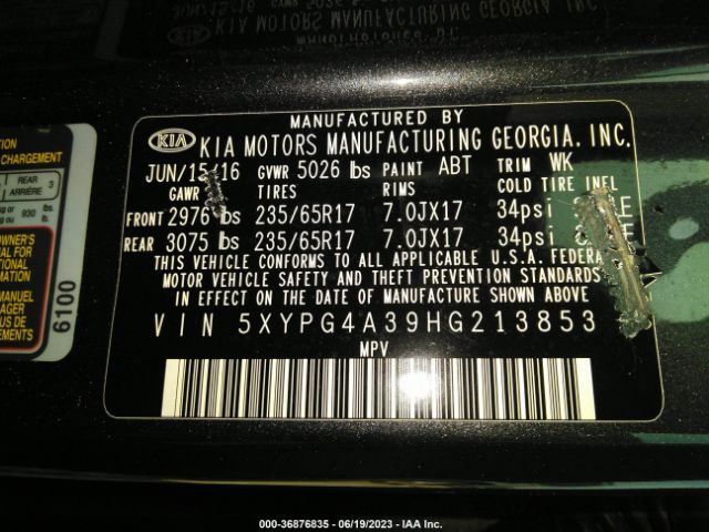 5XYPG4A39HG213853 KIA SORENTO LX