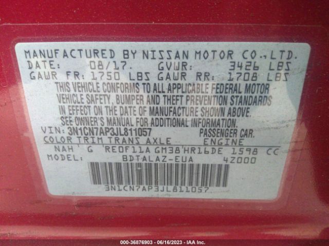 3N1CN7AP3JL811057 Nissan Versa Sedan S Plus