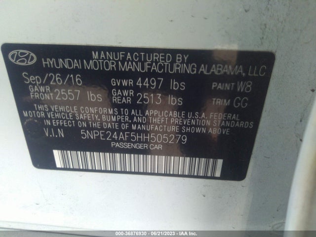 Hyundai Sonata 2.4l 2017 5NPE24AF5HH505279 Image 9