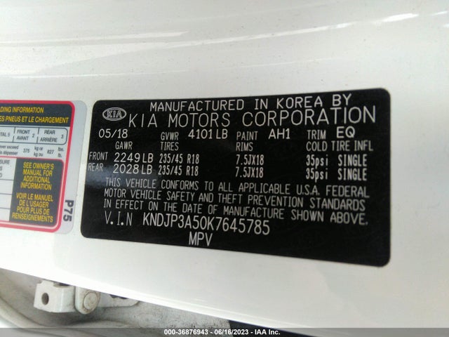 KIA SOUL + 2019 KNDJP3A50K7645785 Image 9