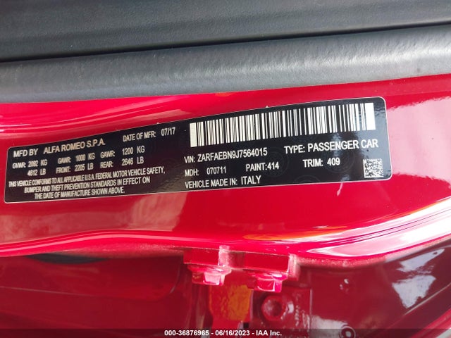 ZARFAEBN9J7564015 Alfa Romeo Giulia