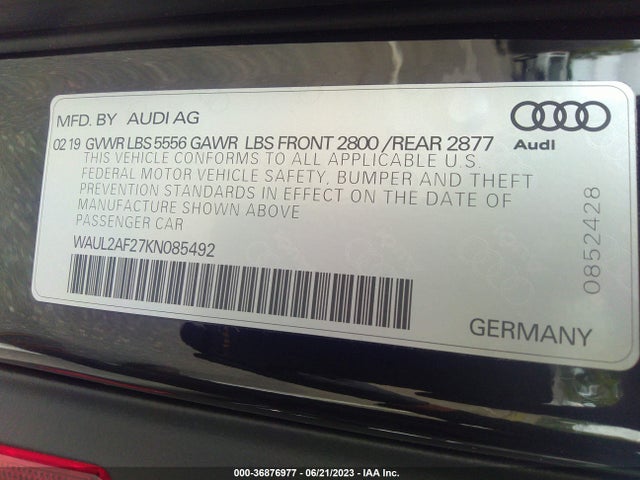 WAUL2AF27KN085492 Audi A6 Premium Plus