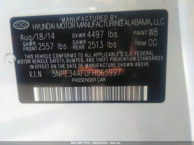 2015 HYUNDAI SONATA 2.4L LIMITED VIN: 5NPE34AF0FH065997
