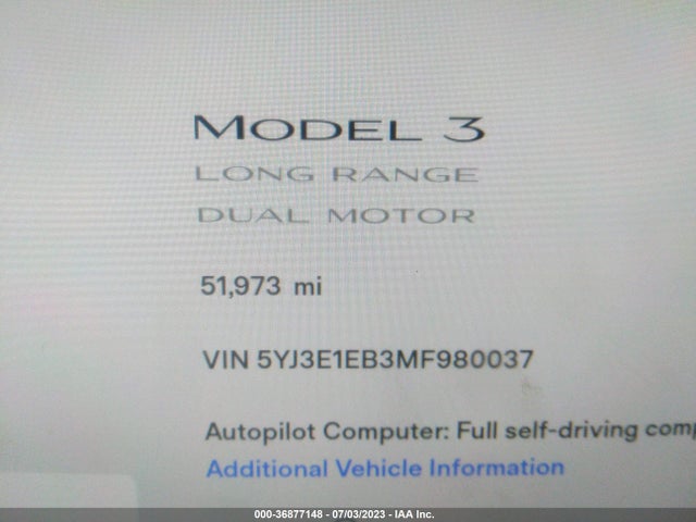 Tesla Model 3 Long Range 2021 5YJ3E1EB3MF980037 Image 14