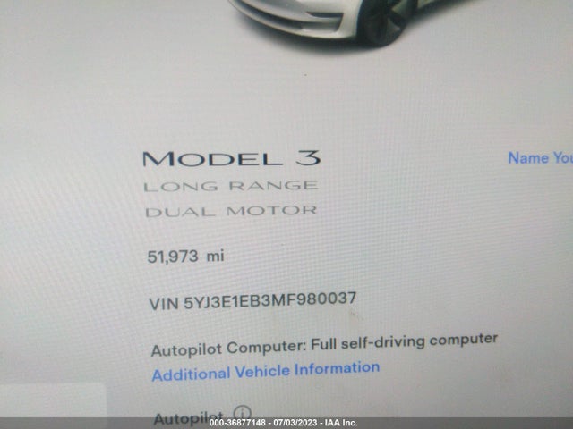 Tesla Model 3 Long Range 2021 5YJ3E1EB3MF980037 Image 7