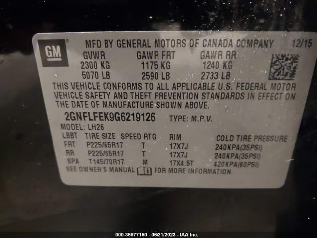 Chevrolet EQUINOX LT 2016 2GNFLFEK9G6219126 Image 9